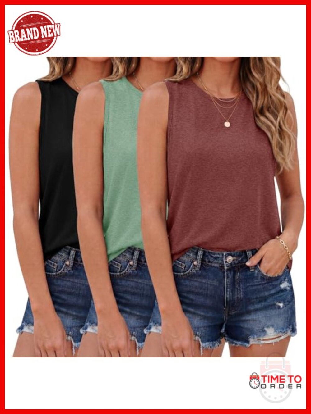 3 Pack Crew Neck Sleeveless Tank Tops Loose Fit Summer Casual Tops